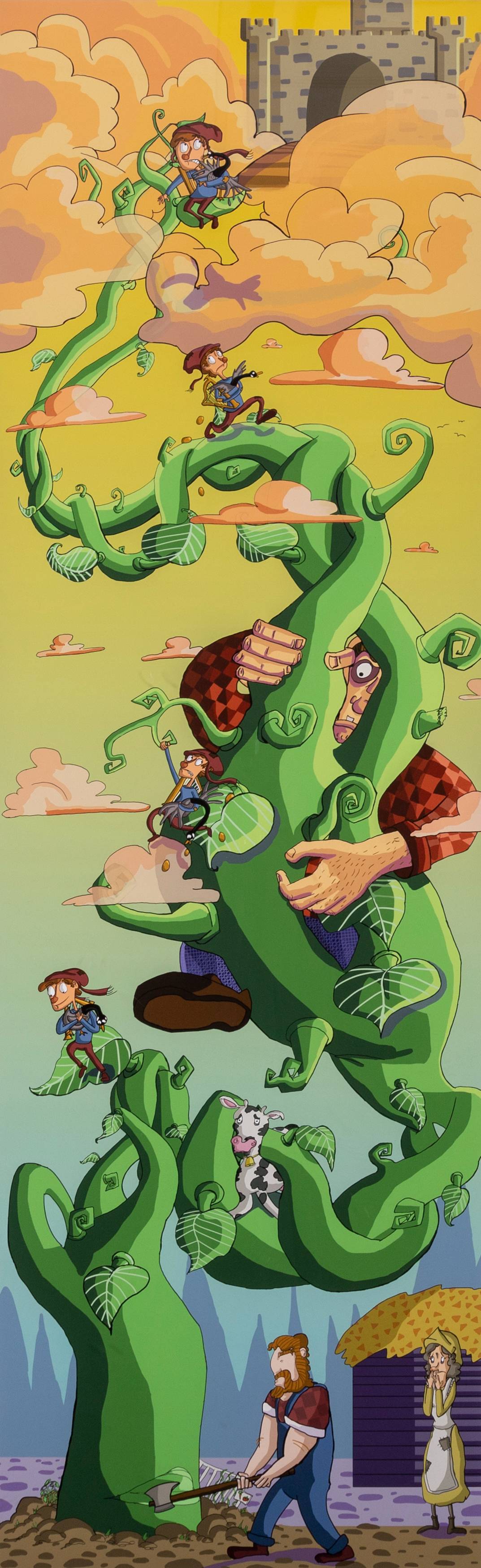 Digital cartoon illustration of the Jack and the Bean Stalk fairytale